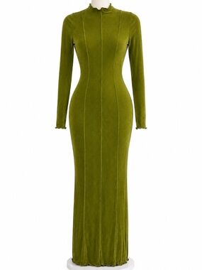 Fashion Nova Olive Green Mock Neck Maxi Dress NWT